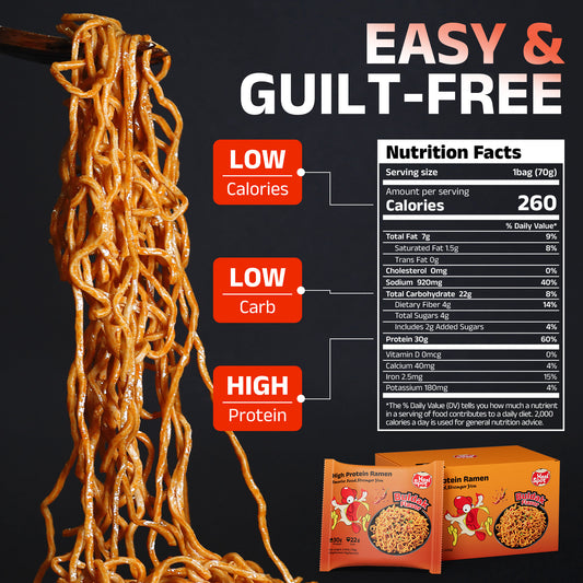 Healspot High Protein Spicy Buldak Noodles, Dry Tossed Ramen, 33g Plant-Based Protein, Low Fat, Low Carb, Non GMO, Keto Friendly & Plant Based (6 packs)