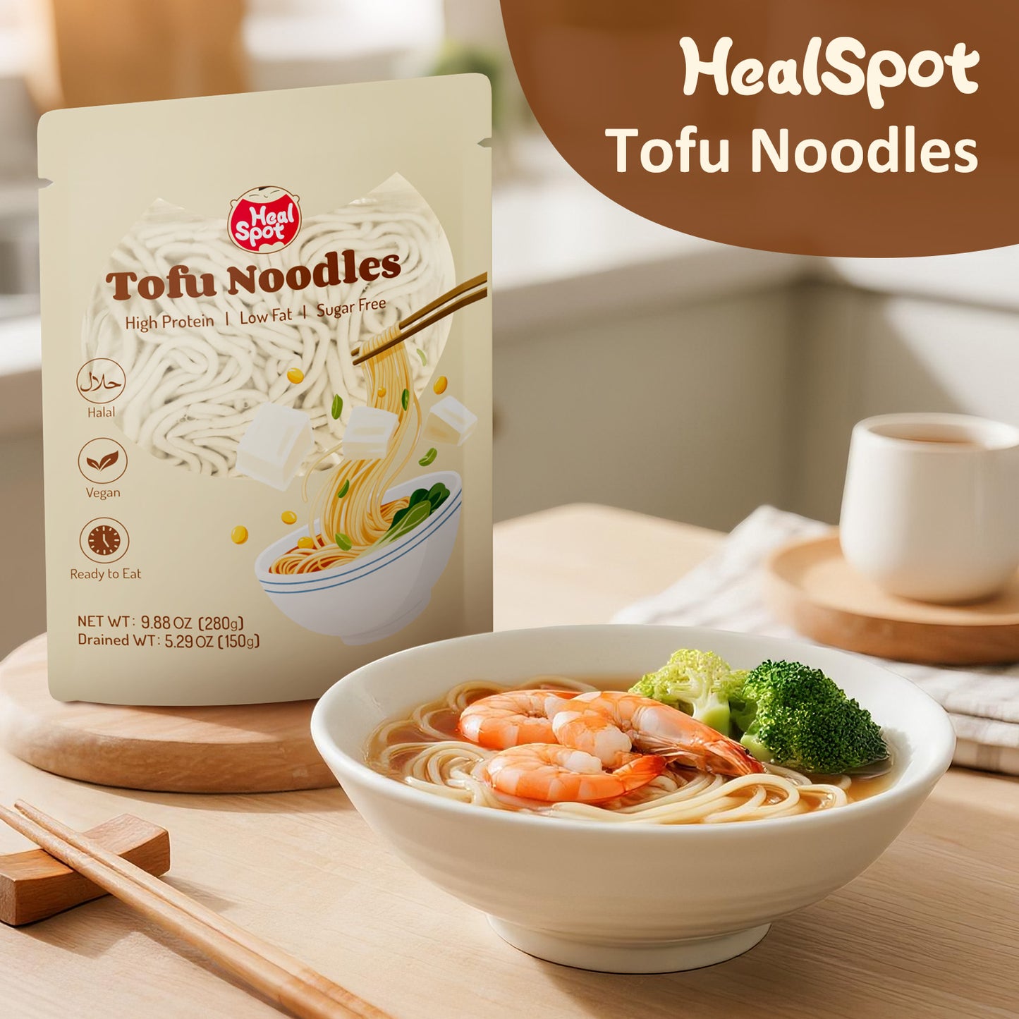 HealSpot Tofu Noodles, 11g Plant Based Protein, Low Fat, Low Carb, Non GMO, No Sugar, Keto and Plant Based Friendly, Made with Pure Soy Milk(6 packs)