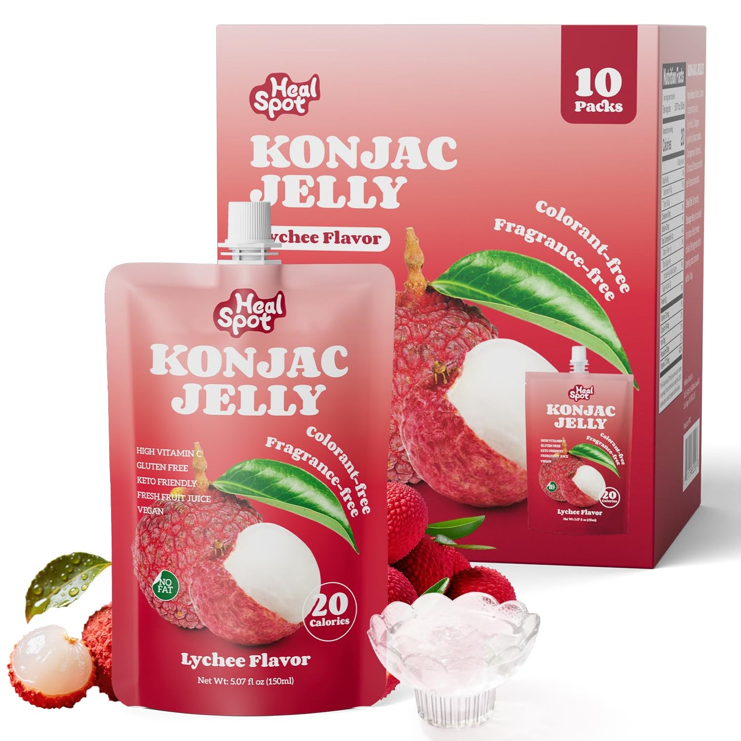 HealSpot Konjac Jelly, Infused with Collagen Drink, Lychee Flavor (10 Packs)