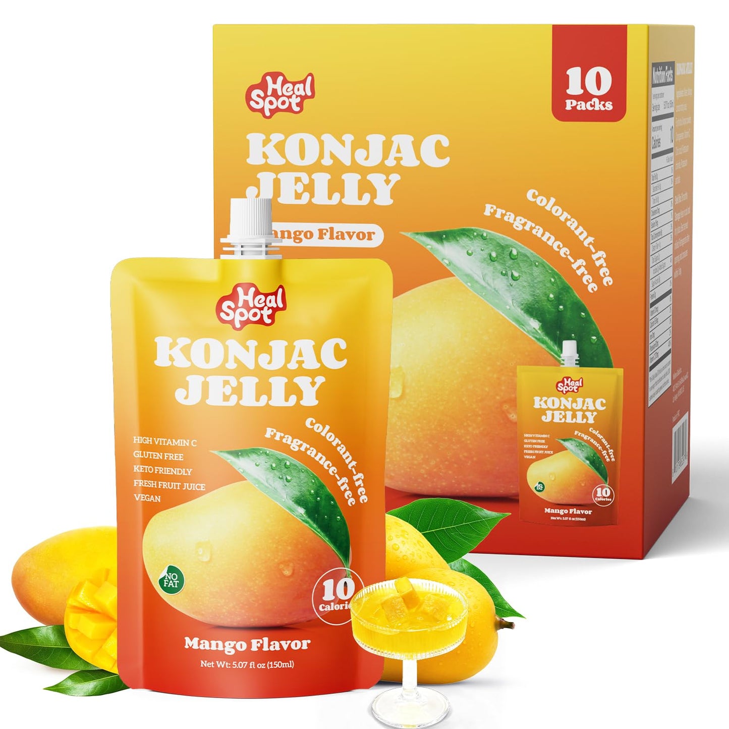 HealSpot Konjac Jelly, Infused with Collagen Drink, Mango Flavor (10 Packs)