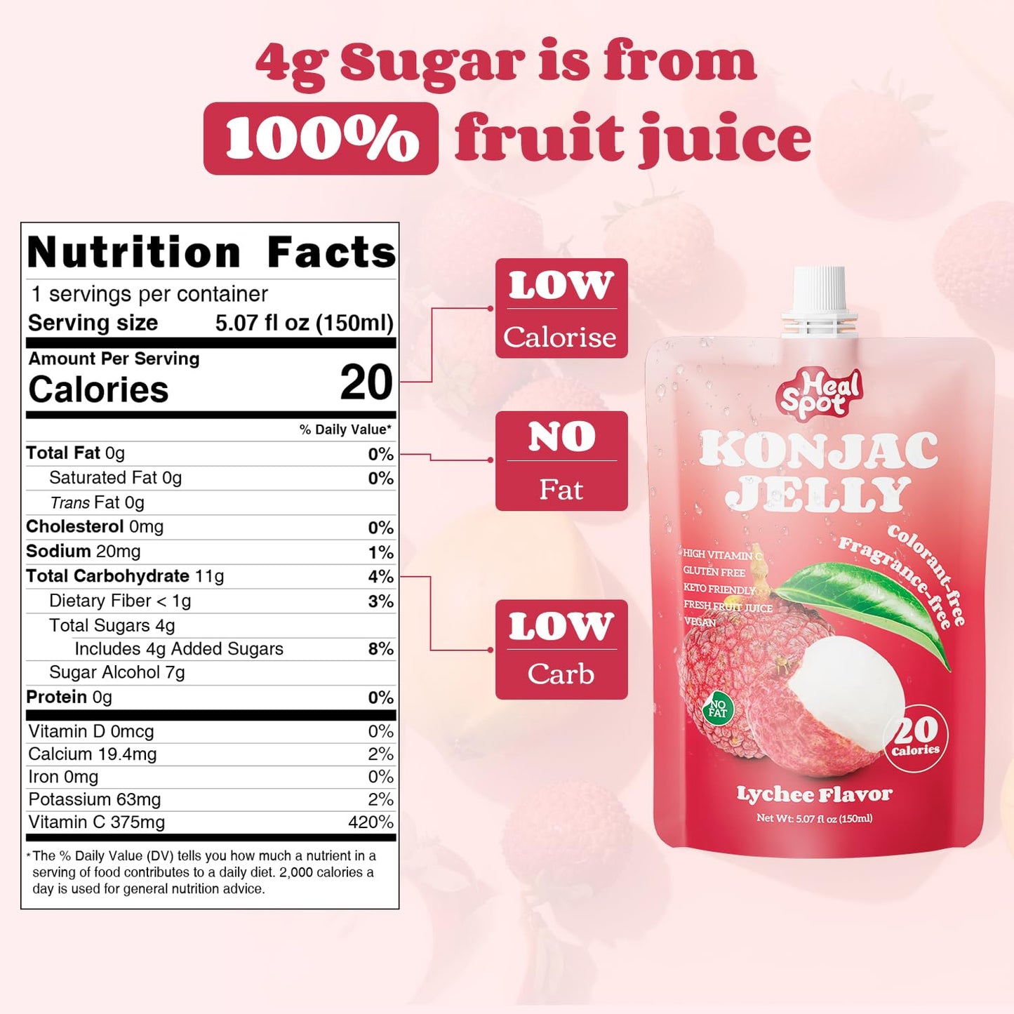 HealSpot Konjac Jelly, Infused with Collagen Drink, Lychee Flavor (10 Packs)