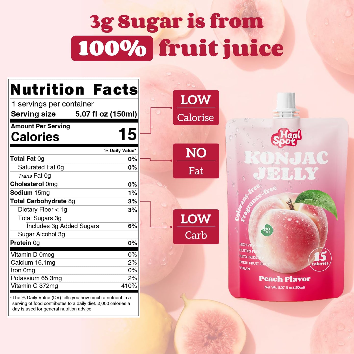 HealSpot Konjac Jelly, Infused with Collagen Drink, Peach Flavor (10 Packs)