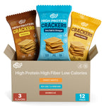 HealSpot High Fiber Protein Crackers | 12g Plant Protein + 9g Fiber Crunchy Low Carb Snacks | Vegan Keto-Friendly Crackers Variety Pack (12 Bags)