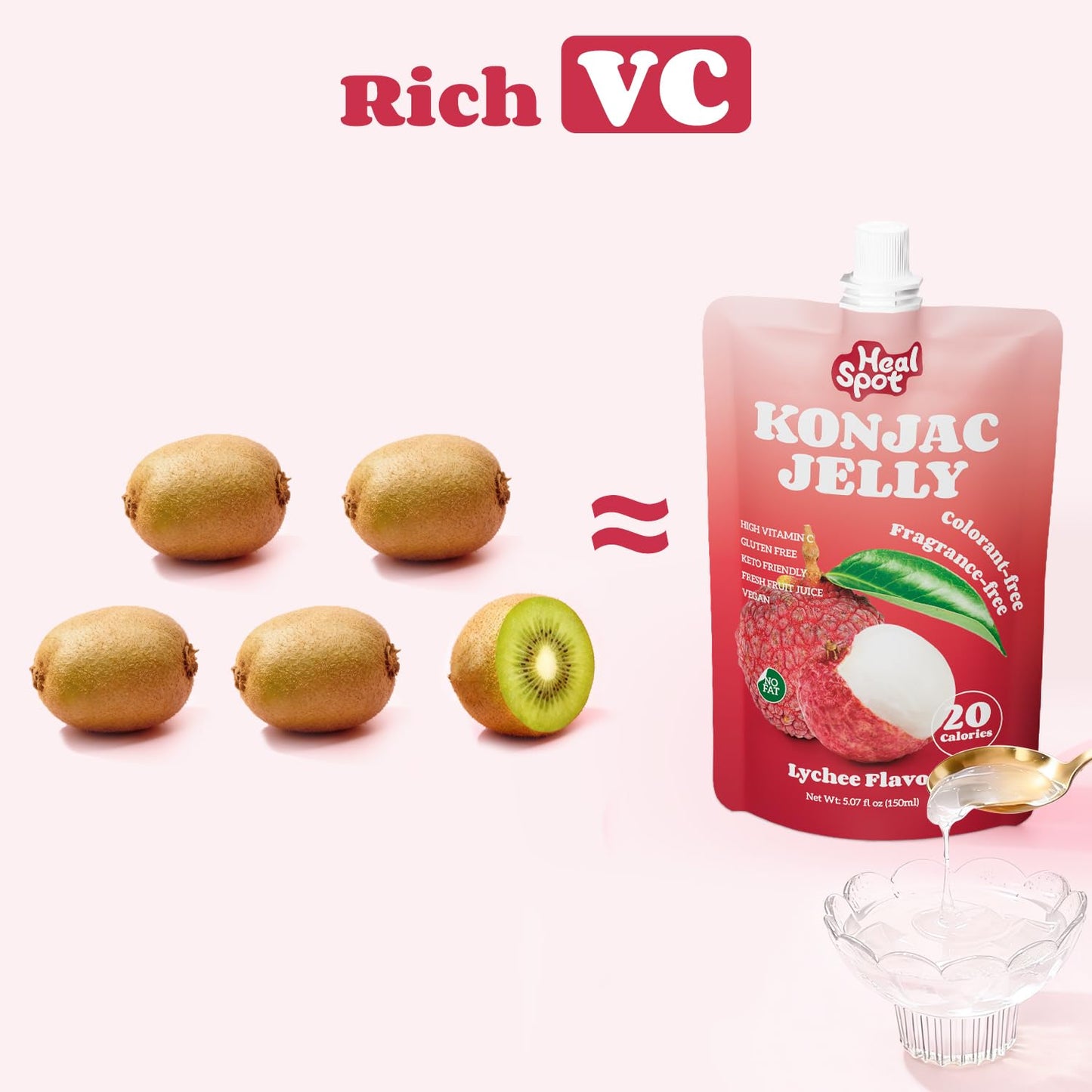 HealSpot Konjac Jelly, Infused with Collagen Drink, Lychee Flavor (10 Packs)