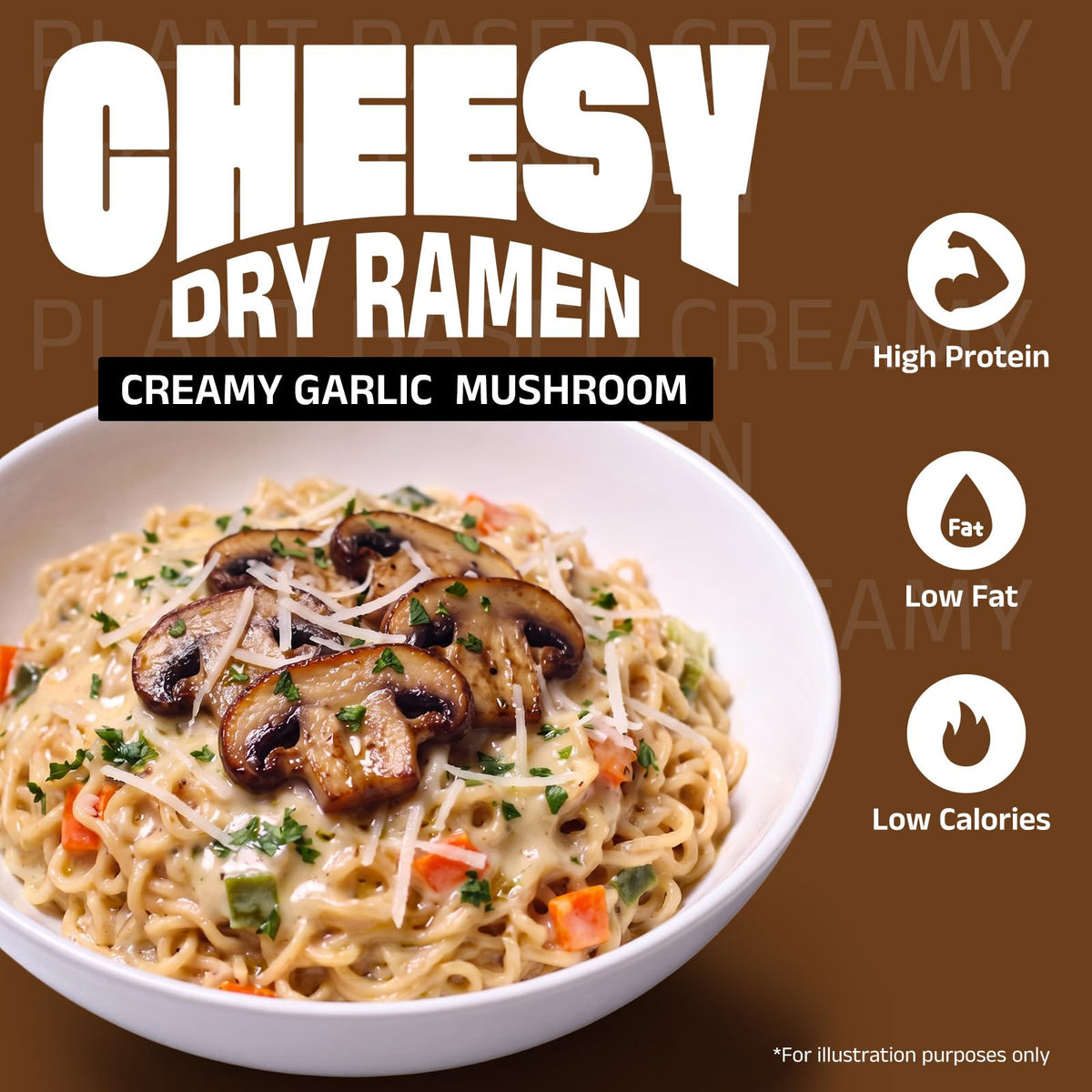 HealSpot High Protein Creamy Ramen | Garlic Mushroom | 34g Plant-Based Protein, 4.5g Fat, Vegan Instant Noodles - Photo 2