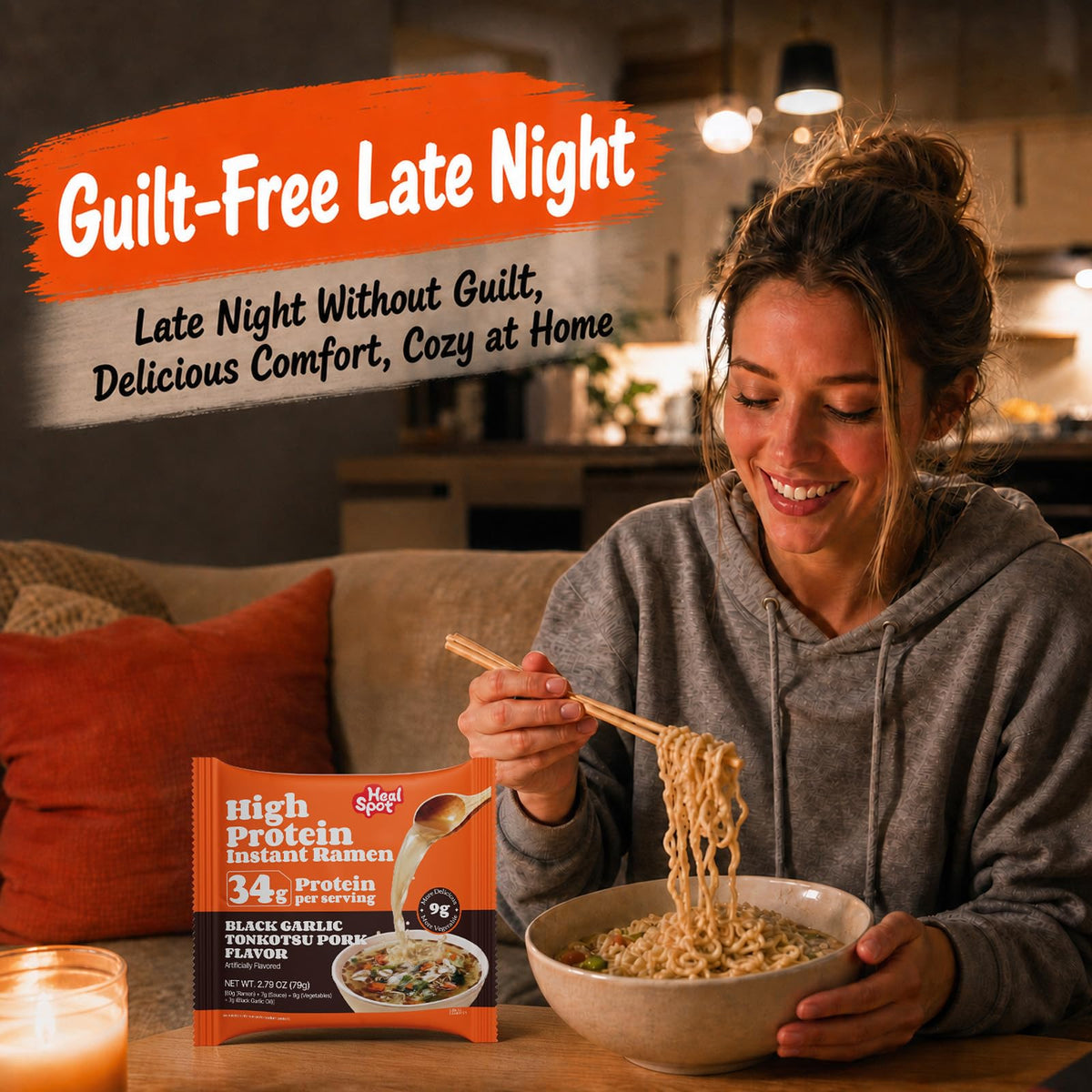 HealSpot High Protein Instant Ramen | Black Garlic Tonkotsu Pork | 34g Plant Protein, 9g Veggies, Keto Friendly - Photo 8