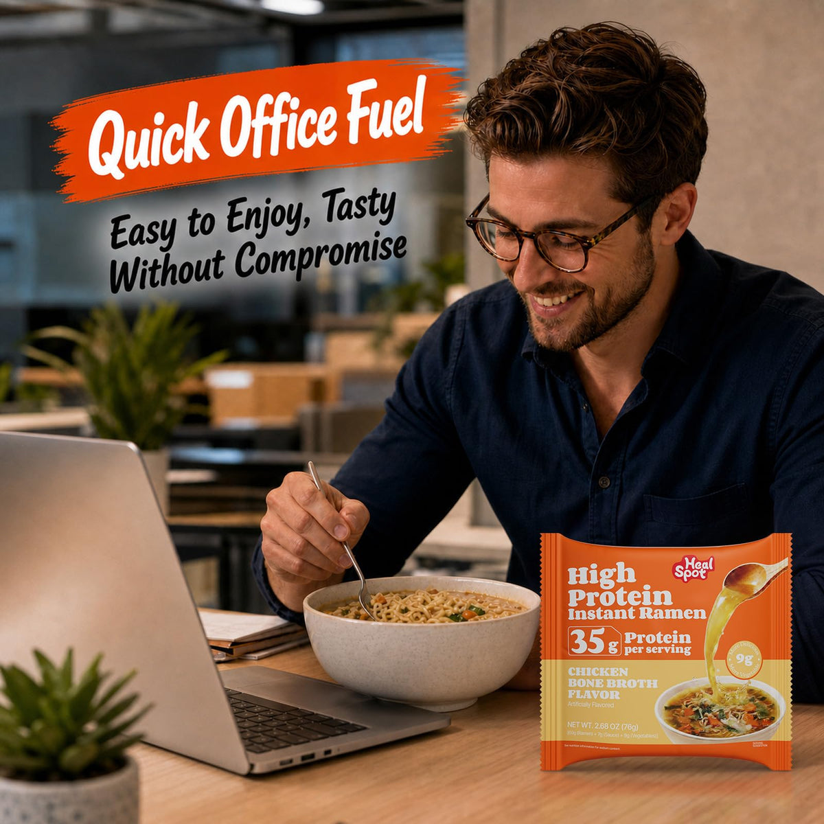HealSpot High Protein Instant Ramen | Chicken Bone Broth | 35g Plant Protein, 9g Veggies, Keto Friendly - Photo 5