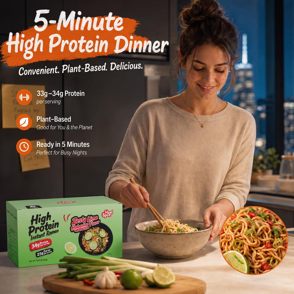 HealSpot High Protein Instant Ramen Dry Style | 3-Flavor Variety Pack | 33-34g Plant Protein, Low Fat, Non-GMO - Photo 8