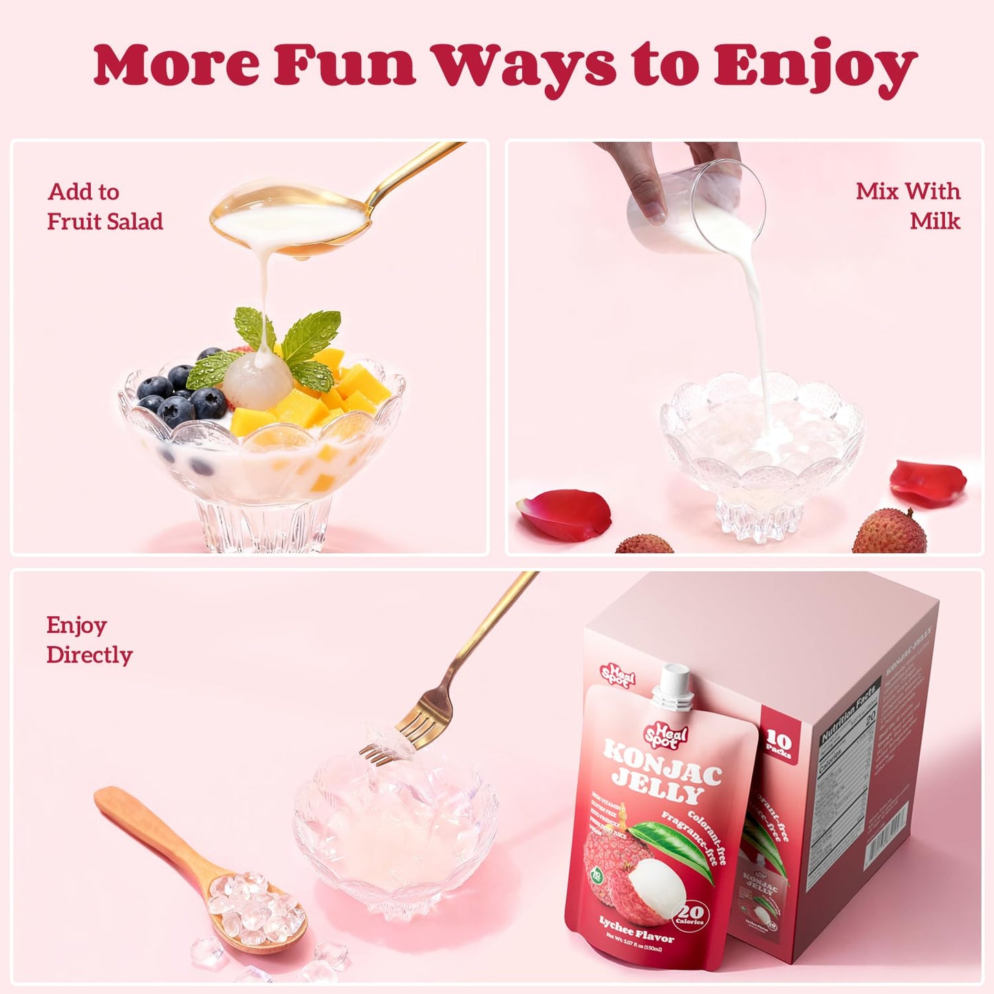 HealSpot Konjac Jelly, Infused with Collagen Drink, Lychee Flavor (10 Packs)