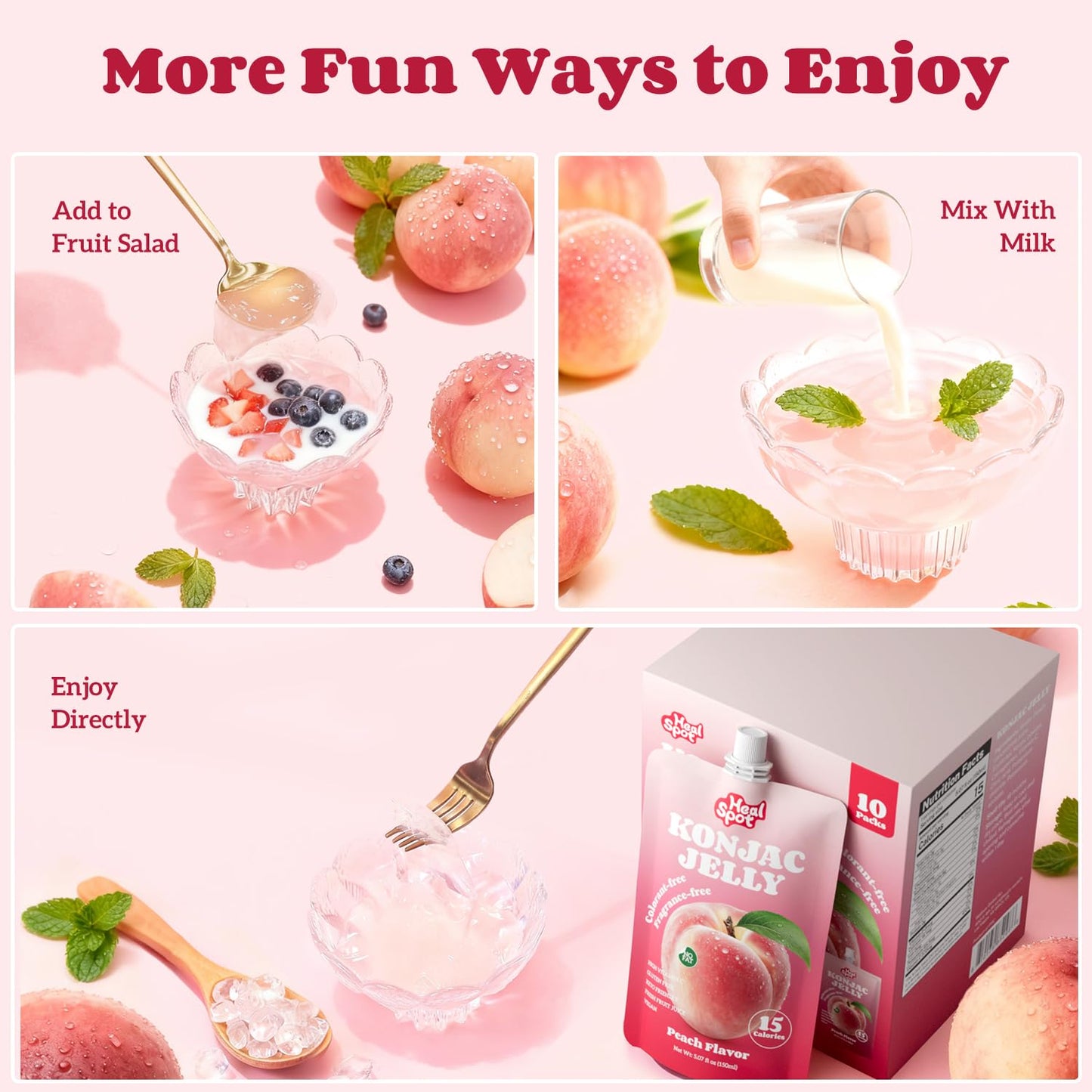 HealSpot Konjac Jelly, Infused with Collagen Drink, Peach Flavor (10 Packs)