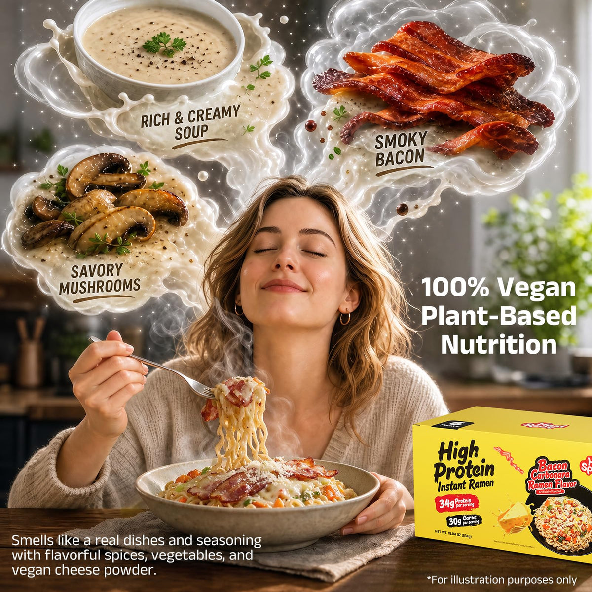 HealSpot High Protein Creamy Ramen | Smoky Bacon | 34g Plant-Based Protein, 4.5g Fat, Vegan Instant Noodles - Photo 4