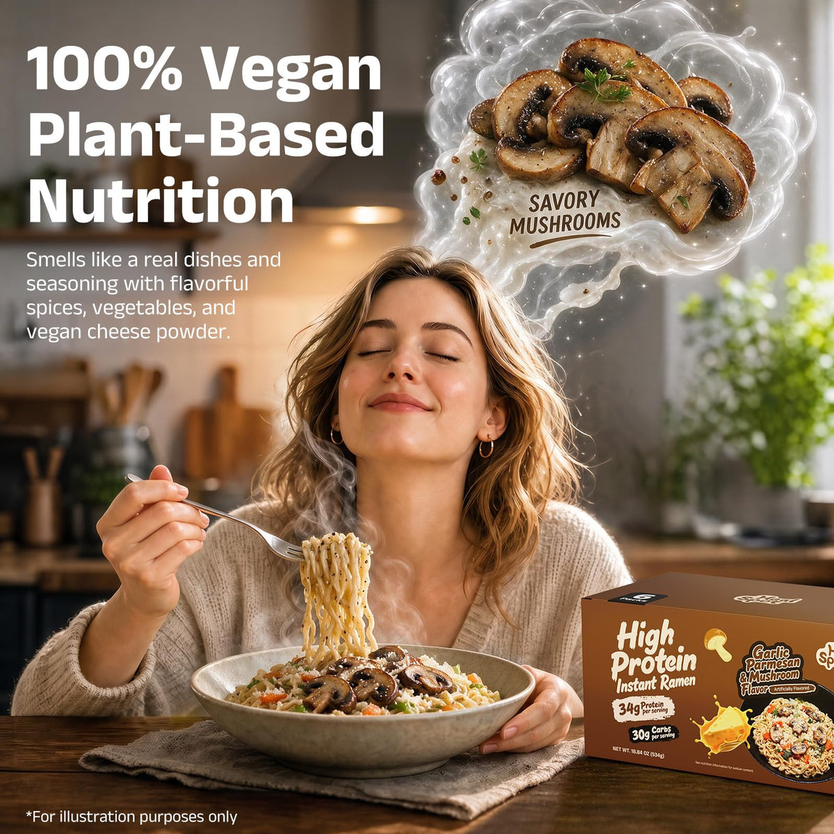 HealSpot High Protein Creamy Ramen | Garlic Mushroom | 34g Plant-Based Protein, 4.5g Fat, Vegan Instant Noodles - Photo 5