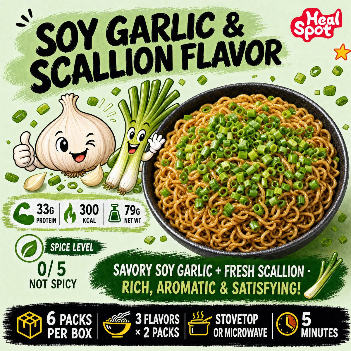 HealSpot High Protein Instant Ramen Dry Style | Soy Garlic & Scallion | 33g Plant Protein, Low Fat, Non-GMO - Photo 5