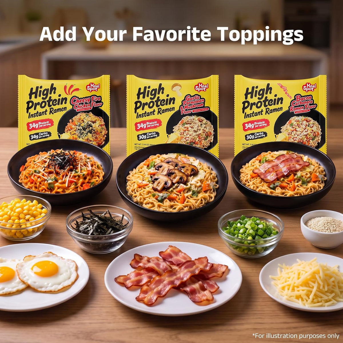 HealSpot High Protein Creamy Ramen | Cheese Variety Pack, 3 Flavors | 34g Plant-Based Protein, 4.5g Fat, Vegan Instant Noodles - Photo 6