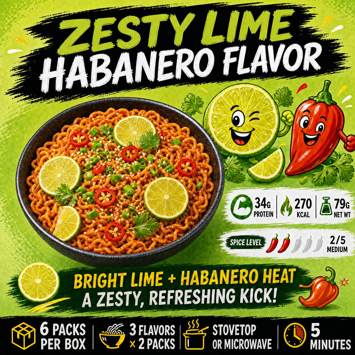 HealSpot High Protein Instant Ramen Dry Style | Zesty Lime Habanero | 34g Plant Protein, Low Fat, Non-GMO - Photo 5