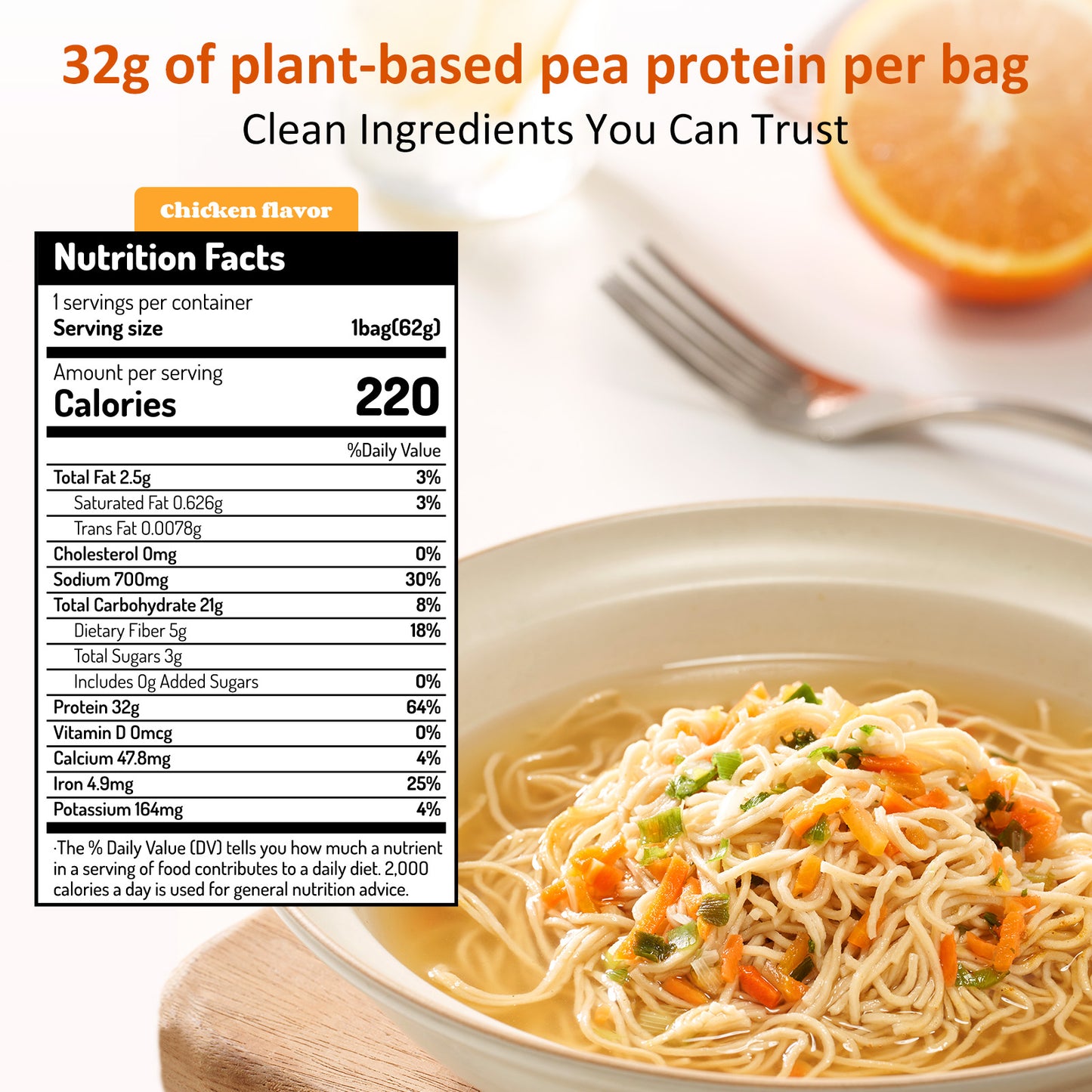 High Protein Instant Ramen, 6 Pack Non-Fried Ramen Broth(Chicken Flavor)