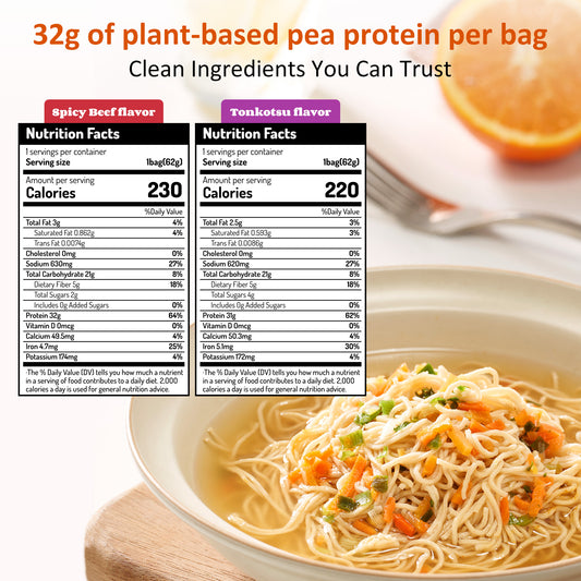 High Protein Instant Ramen Variety Pack, 6 Pack Non Fried Ramen Broth(Beef, Pork Tonkotsu）
